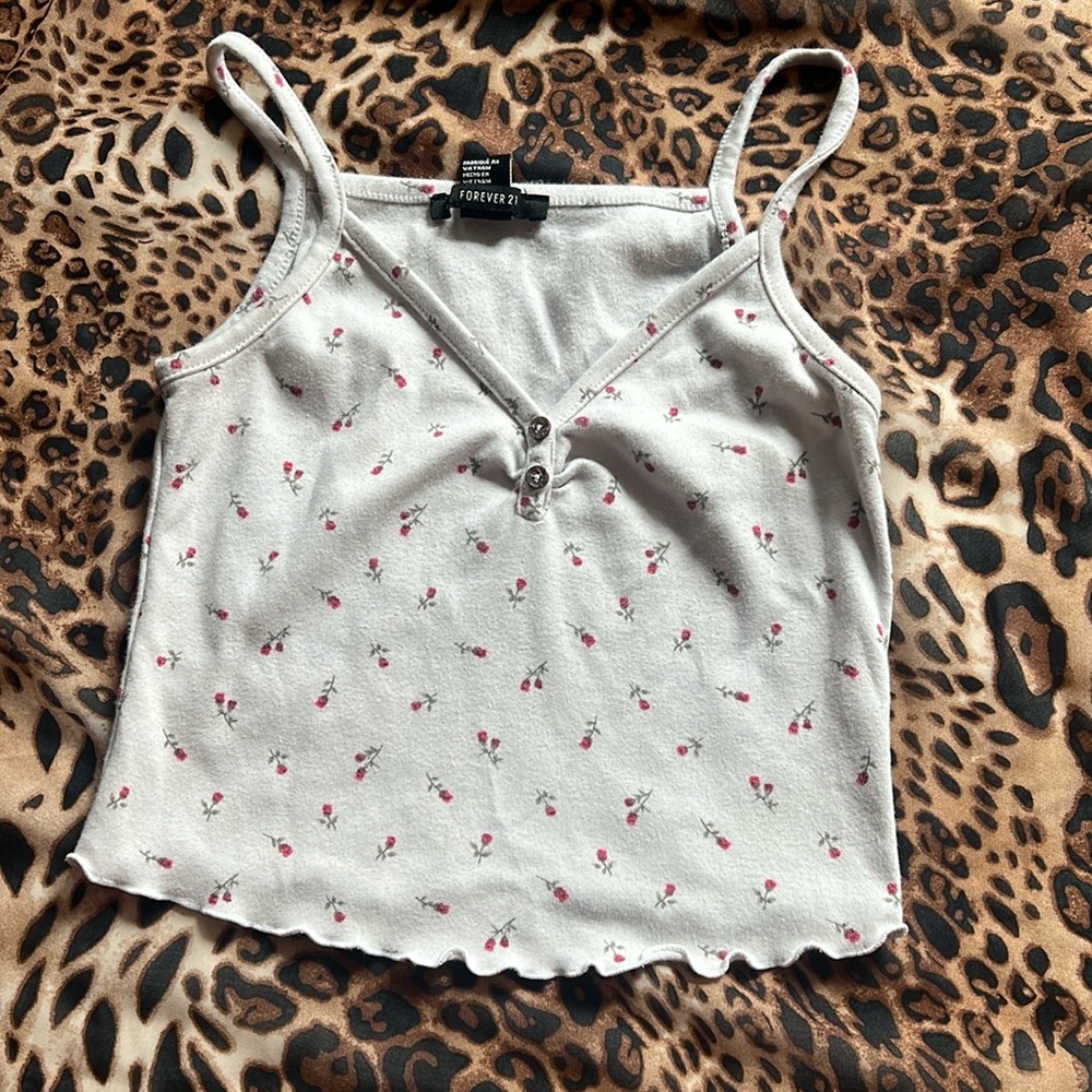 Rose Lettuce Trim Cami Crop Top